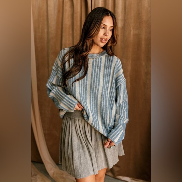 NWOT EMBER WASHED BLUE & CREAM STRIPE SWEATER - Picture 1 of 8